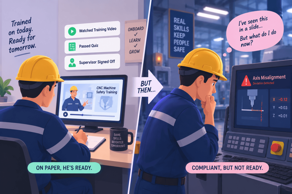 Trained on paper vs how compliant the employee is on job.